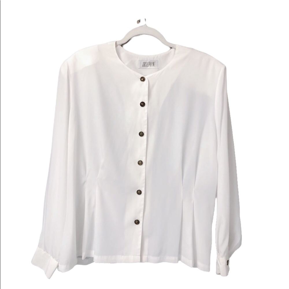 Josephine vintage white button up long sleeve blouse with shoulder pads size 16